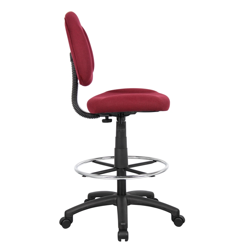 Bowery Hill Contoured Comfort Rolling Fabric Drafting Stool in Burgundy