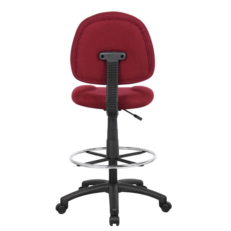 Bowery Hill Contoured Comfort Rolling Fabric Drafting Stool in Burgundy