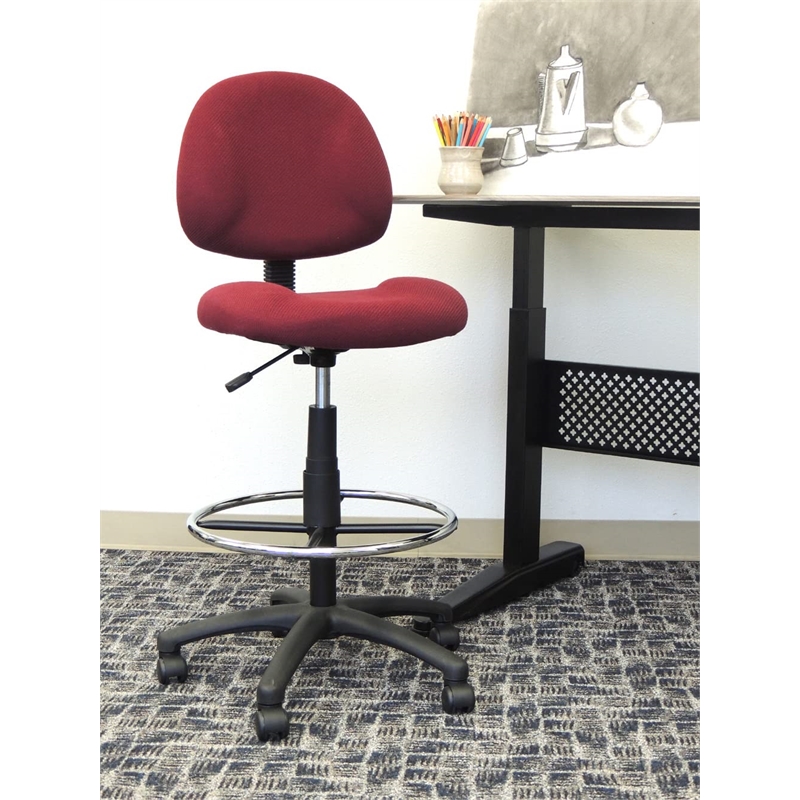 Bowery Hill Contoured Comfort Rolling Fabric Drafting Stool in Burgundy