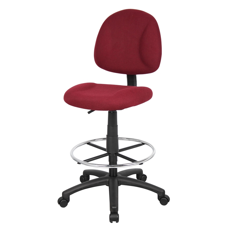 Bowery Hill Contoured Comfort Rolling Fabric Drafting Stool in Burgundy