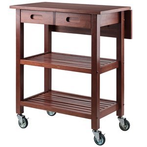 Bowery Hill Transitional Solid Wood Kitchen Cart in Walnut Finish