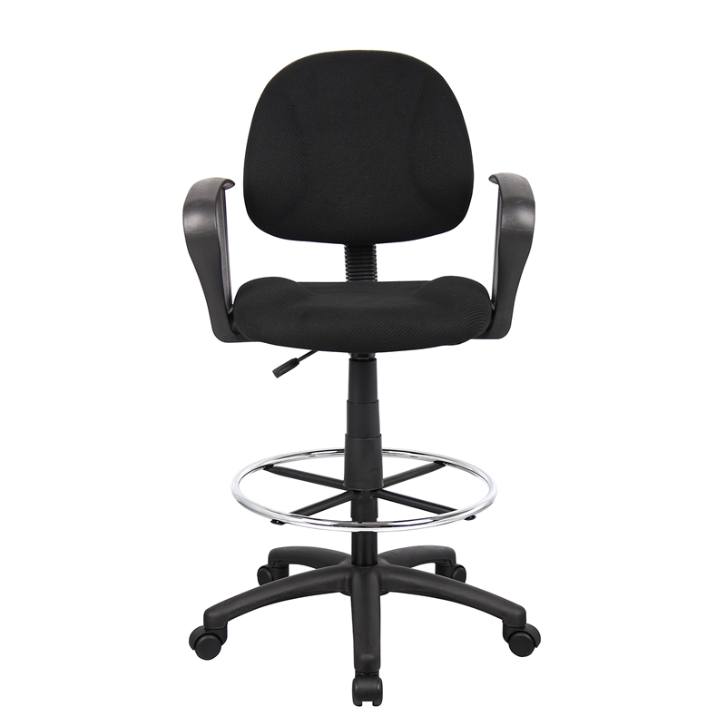 Bowery Hill Contoured Comfort Fabric Drafting Stool with Loop Arms in Black