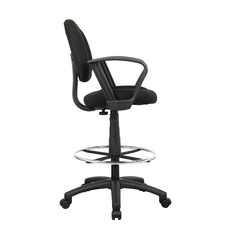 Bowery Hill Contoured Comfort Fabric Drafting Stool with Loop Arms in Black