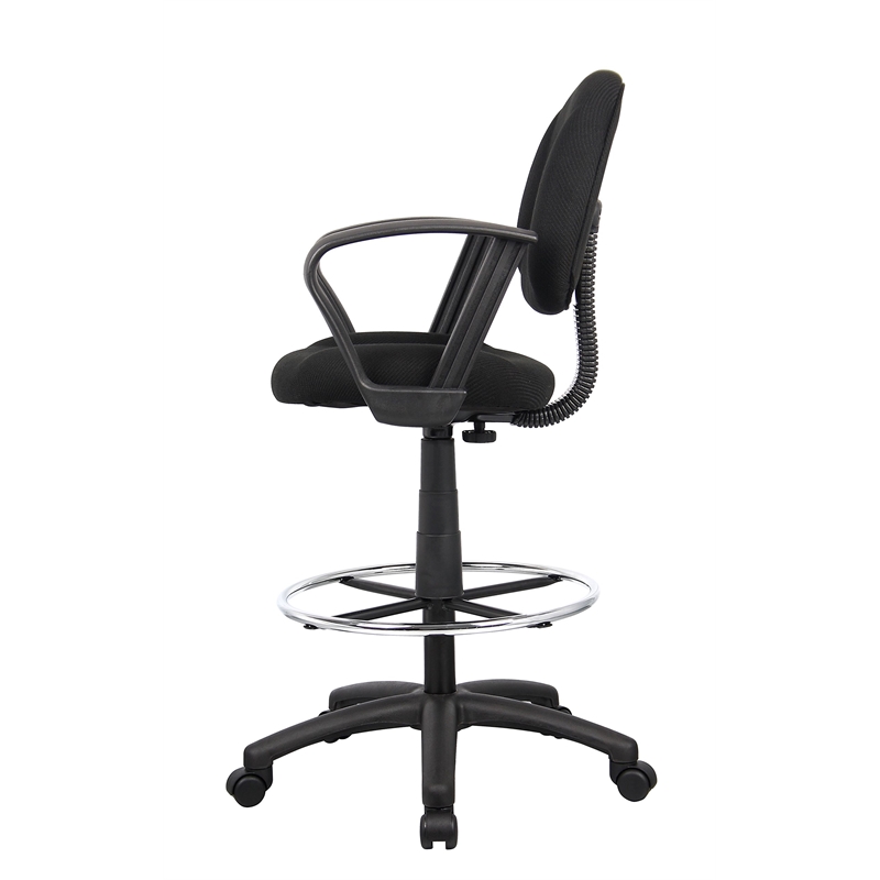 Bowery Hill Contoured Comfort Fabric Drafting Stool with Loop Arms in Black