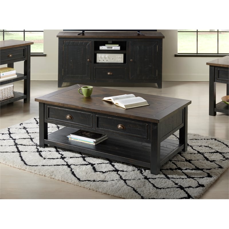 Bowery Hill Solid Wood 2 Drawer Coffee Table Black and Brown