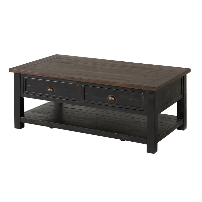 Bowery Hill Solid Wood 2 Drawer Coffee Table Black and Brown