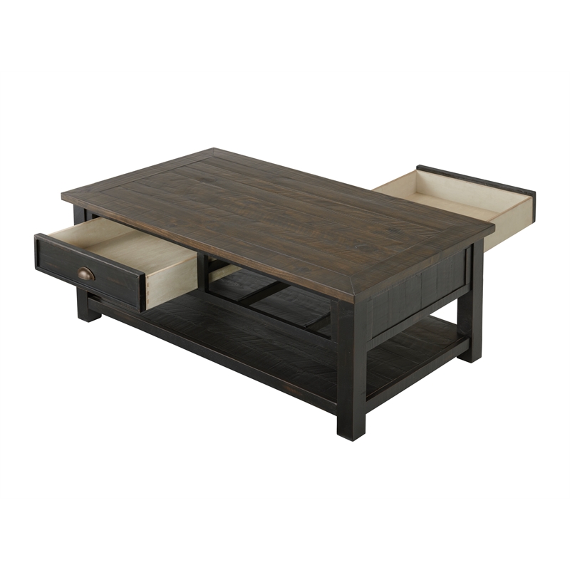Bowery Hill Solid Wood 2 Drawer Coffee Table Black and Brown