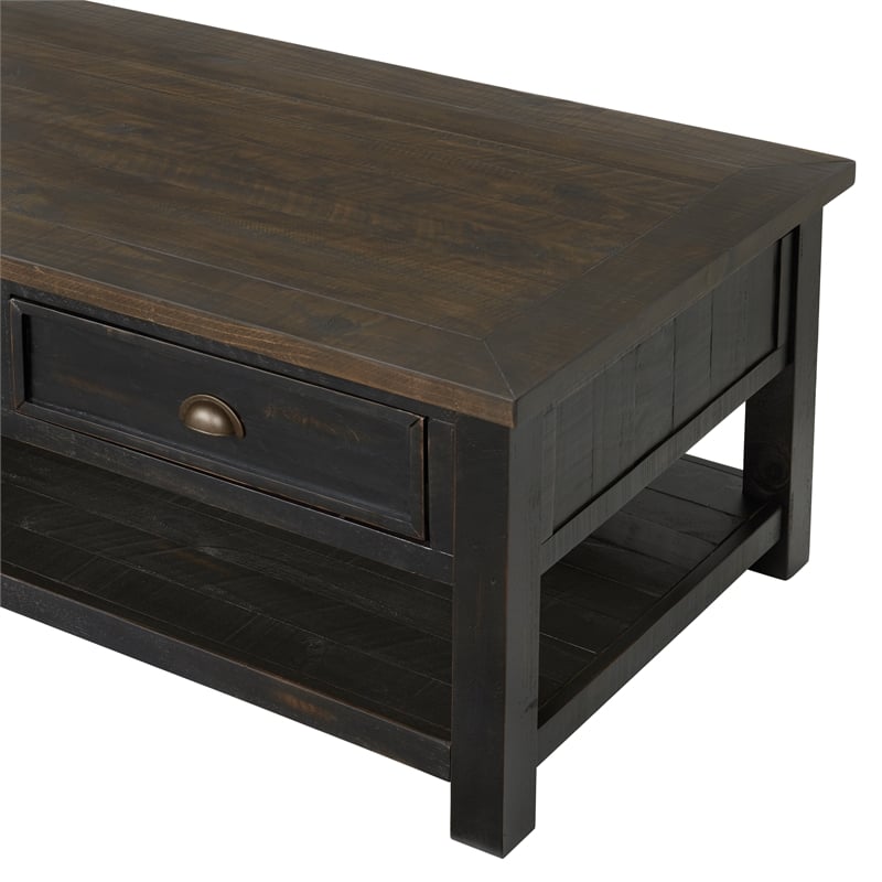 Bowery Hill Solid Wood 2 Drawer Coffee Table Black and Brown