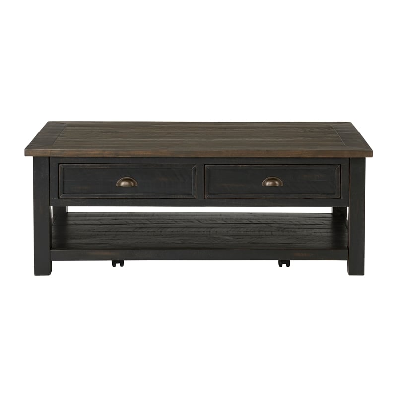 Bowery Hill Solid Wood 2 Drawer Coffee Table Black and Brown