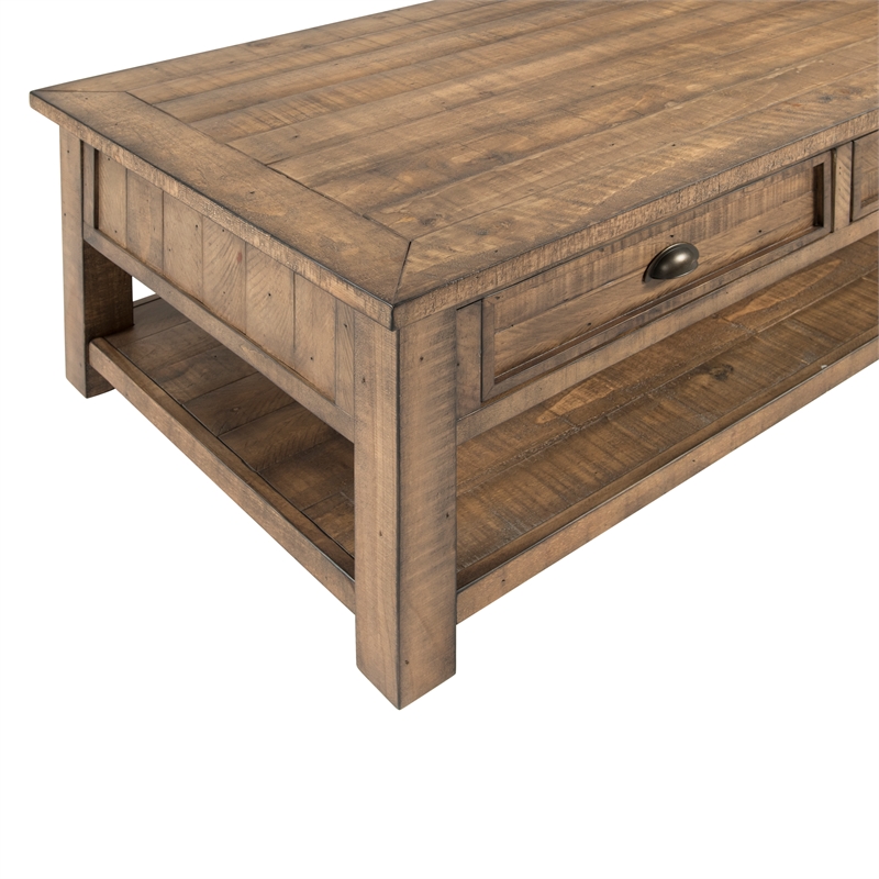 Bowery Hill Contemporary Solid Wood 2 Drawer Coffee Table Natural Brown
