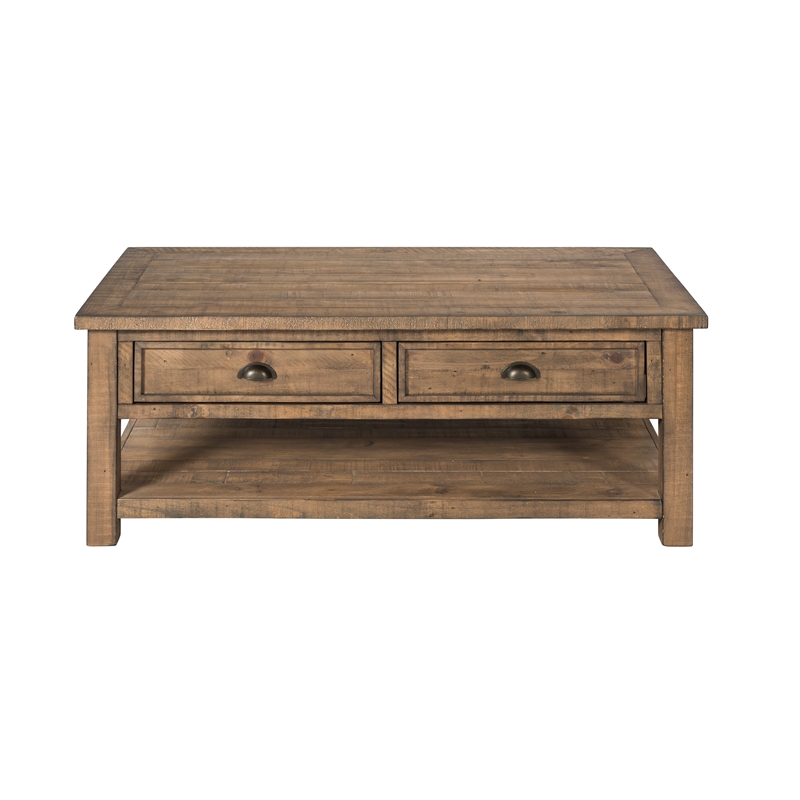 Bowery Hill Contemporary Solid Wood 2 Drawer Coffee Table Natural Brown