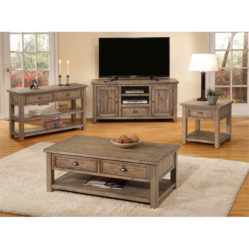 Bowery Hill Contemporary Solid Wood 2 Drawer Coffee Table Natural Brown