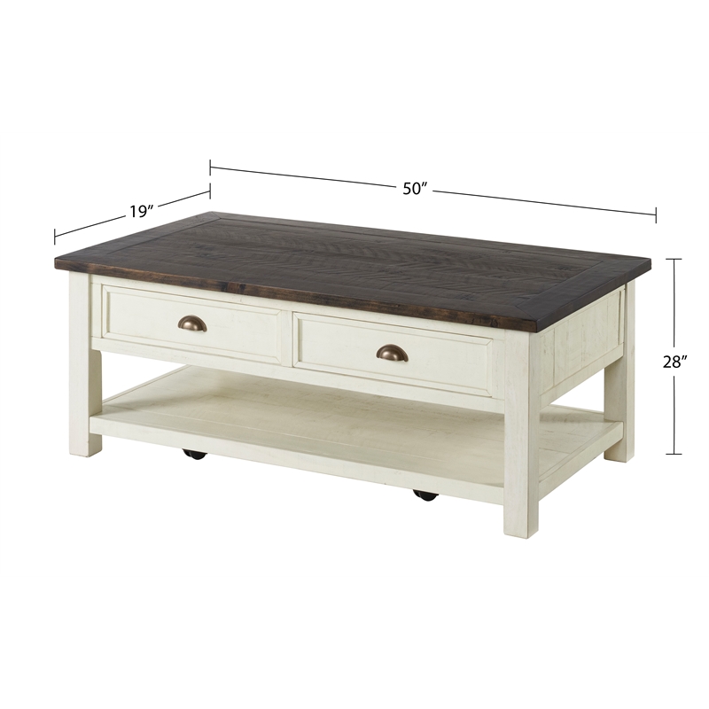 Bowery Hill Wood 2 Drawer Coffee Table Cream White and Brown