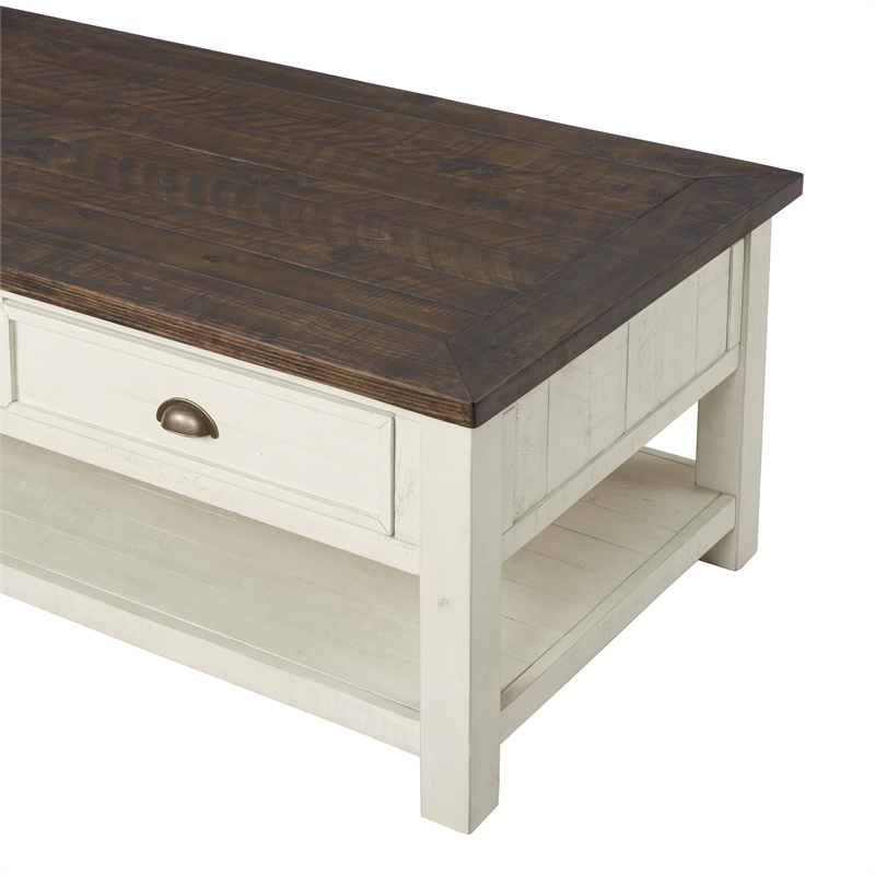 Bowery Hill Wood 2 Drawer Coffee Table Cream White and Brown