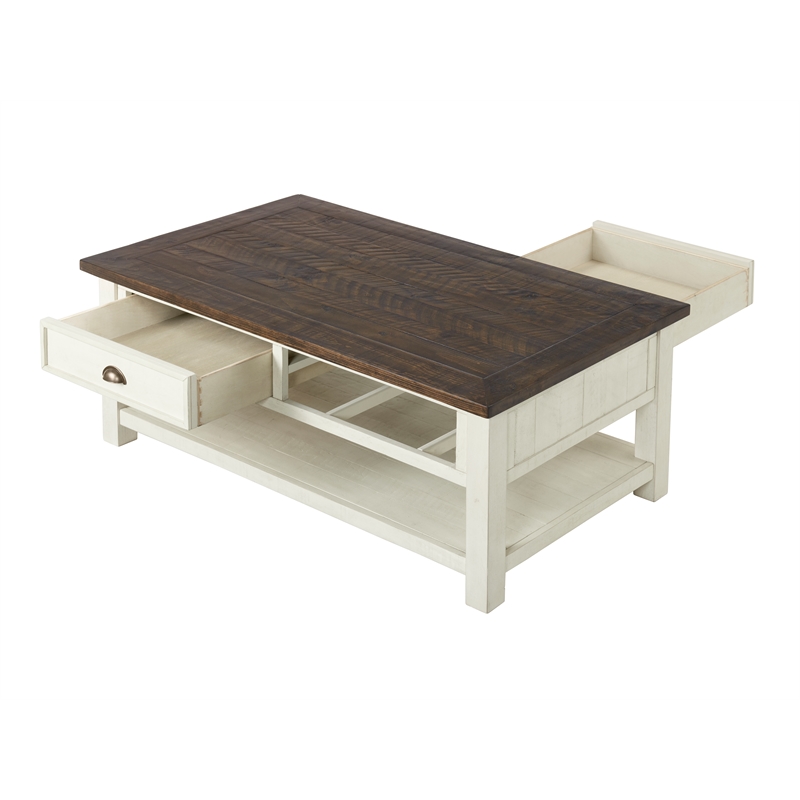 Bowery Hill Wood 2 Drawer Coffee Table Cream White and Brown