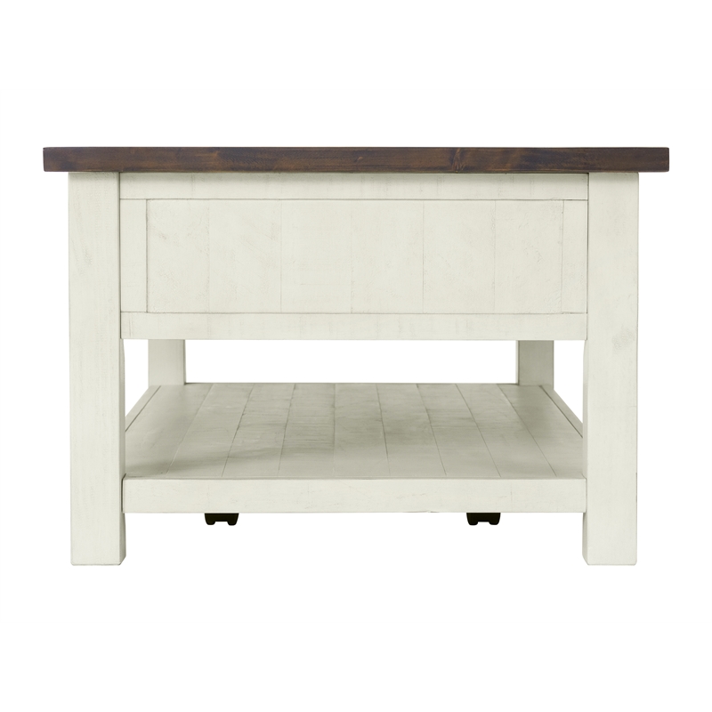 Bowery Hill Wood 2 Drawer Coffee Table Cream White and Brown