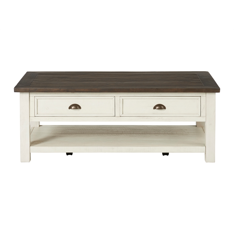 Bowery Hill Wood 2 Drawer Coffee Table Cream White and Brown