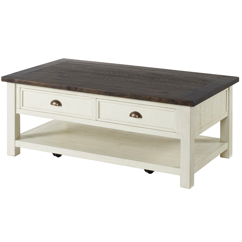 Bowery Hill Wood 2 Drawer Coffee Table Cream White and Brown