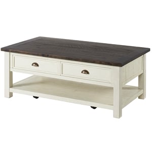 Bowery Hill Wood 2 Drawer Coffee Table Cream White and Brown