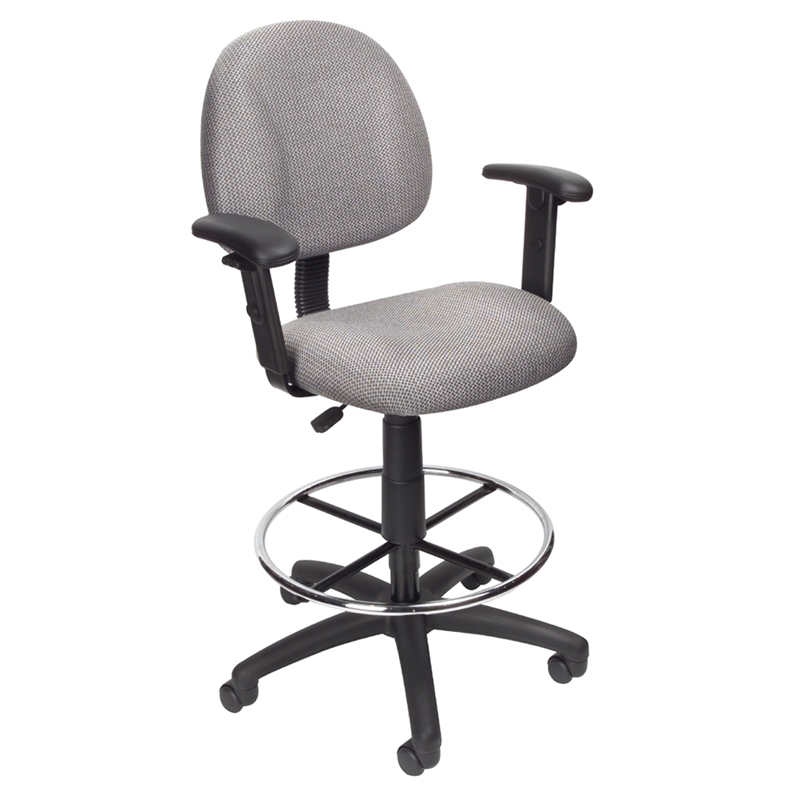 Bowery Hill Contoured Comfort Rolling Fabric Drafting Stool with Arms in Gray