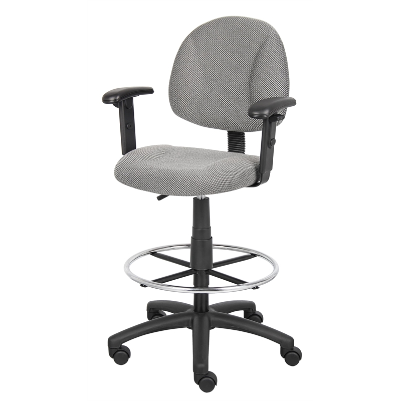 Bowery Hill Contoured Comfort Rolling Fabric Drafting Stool with Arms in Gray