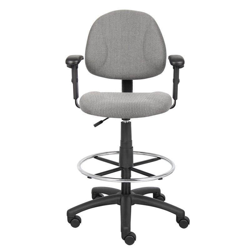 Bowery Hill Contoured Comfort Rolling Fabric Drafting Stool with Arms in Gray