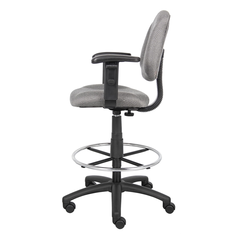 Bowery Hill Contoured Comfort Rolling Fabric Drafting Stool with Arms in Gray