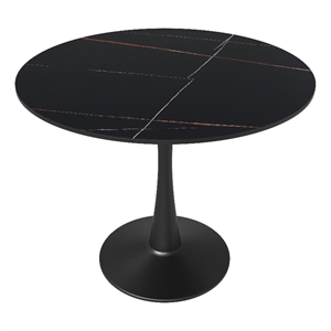 Bowery Hill Round Dining Table 35&quot Sintered Stone Tabletop in Black Steel