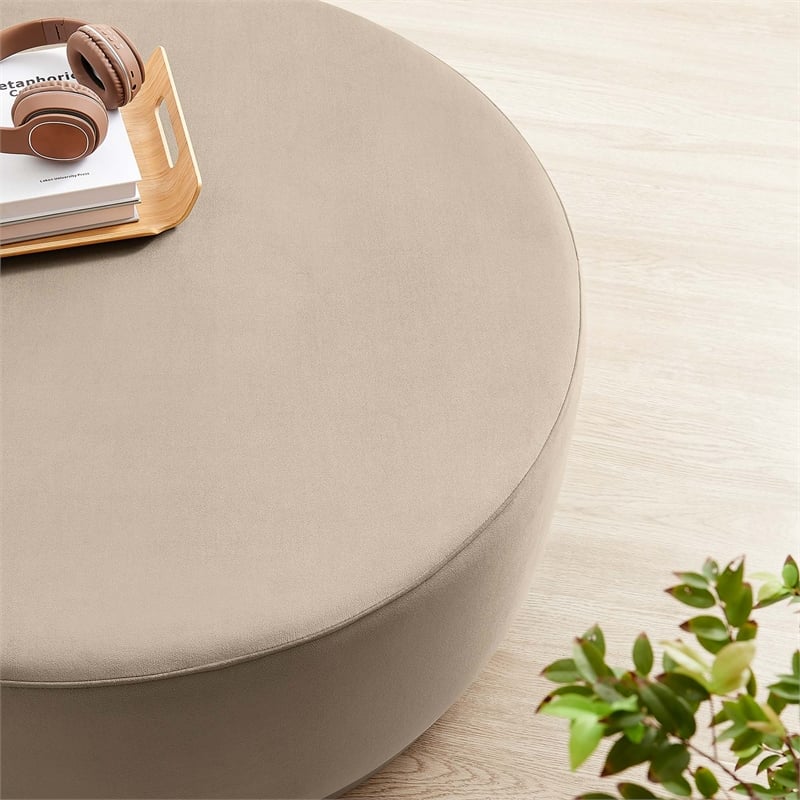 Bowery Hill Contemporary Fabric Ottoman in Taupe Natural Finish