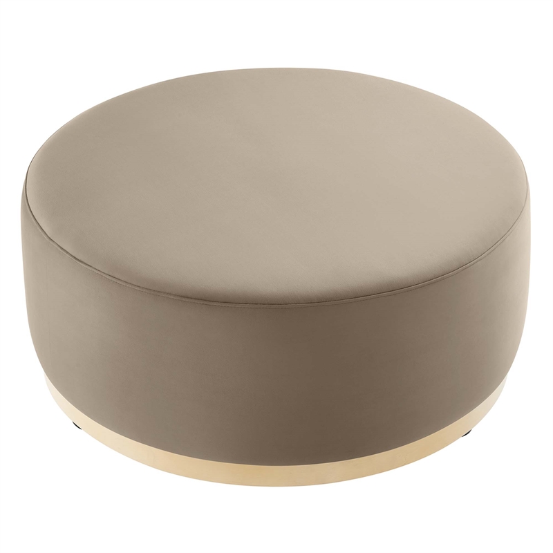 Bowery Hill Contemporary Fabric Ottoman in Taupe Natural Finish