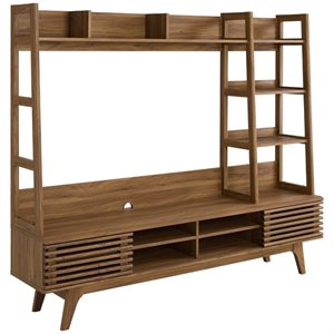 Bowery Hill Particleboard MDF TV Stand Entertainment Center in Walnut Finish