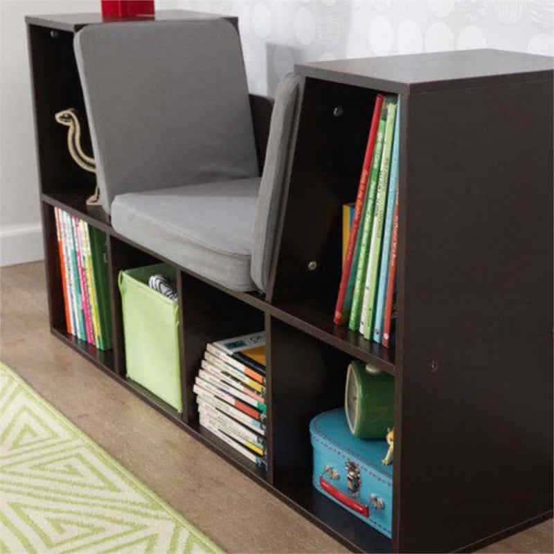 Bowery Hill 6 Cubby Bookcase with Reading Nook in Espresso Fabric