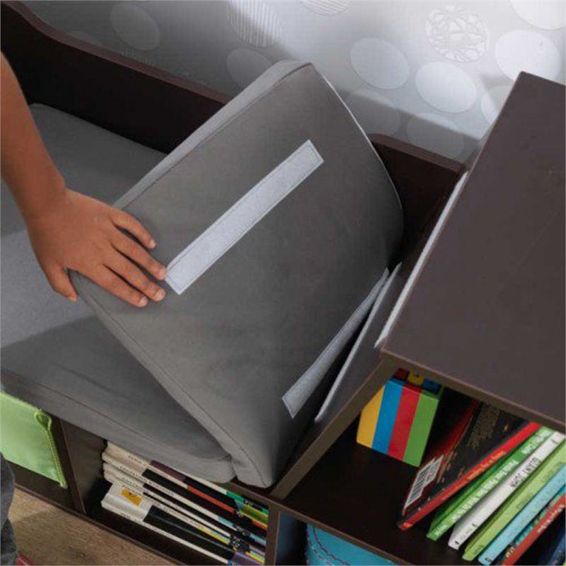 Bowery Hill 6 Cubby Bookcase with Reading Nook in Espresso Fabric