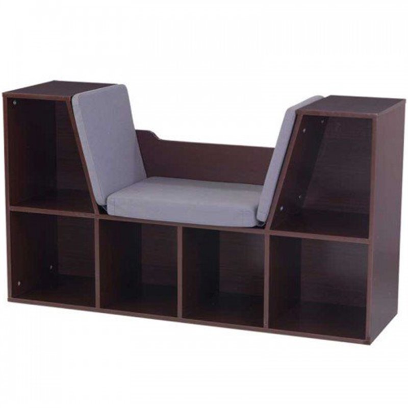 Bowery Hill 6 Cubby Bookcase with Reading Nook in Espresso Fabric