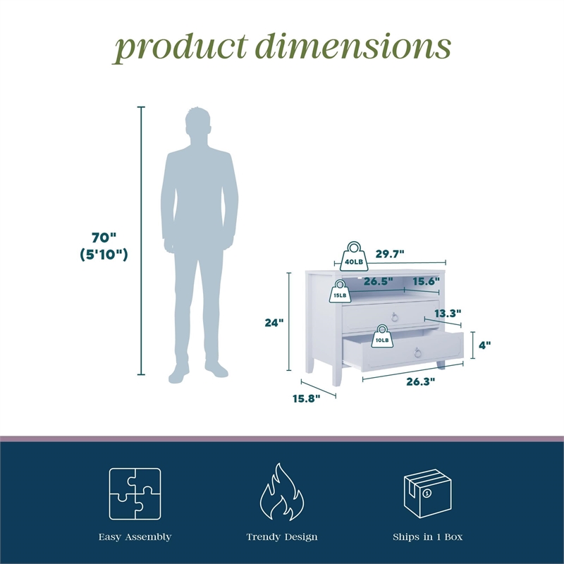 Bowery Hill Contemporary Engineered Wood 2 Drawer Nightstand in Black