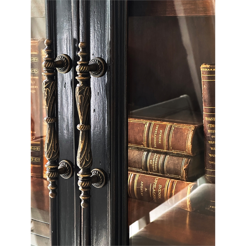 Bowery Hill Glass-Door Display Cabinet in Black Cherry Finish by Bowery Hill