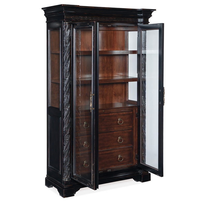 Bowery Hill Glass-Door Display Cabinet in Black Cherry Finish by Bowery Hill