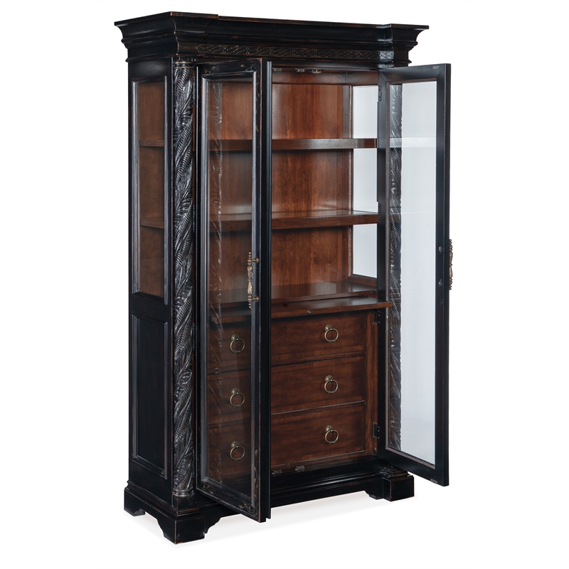 Bowery Hill Glass-Door Display Cabinet in Black Cherry Finish by Bowery Hill