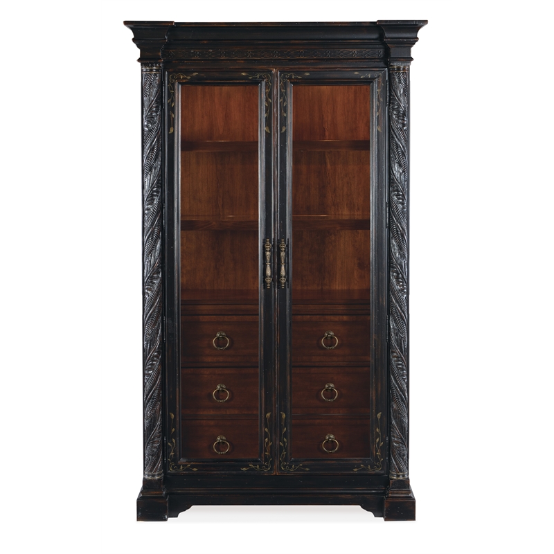 Bowery Hill Glass-Door Display Cabinet in Black Cherry Finish by Bowery Hill