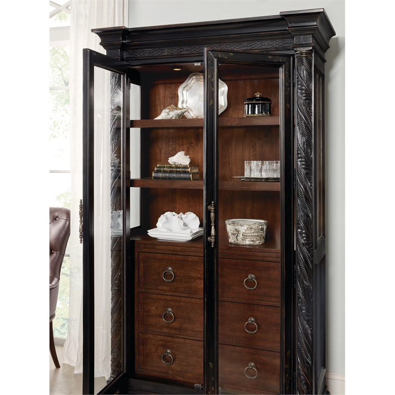 Bowery Hill Glass-Door Display Cabinet in Black Cherry Finish by Bowery Hill