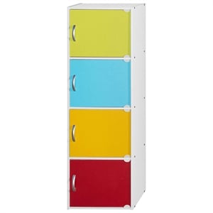 Bowery Hill 4 Shelf 4 Door Multi-Purpose Wooden Bookcase in Multi-color Finish