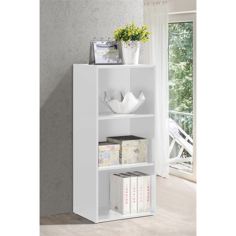 Bowery Hill Three Shelf Versatil Wooden Bookcase in White Finish