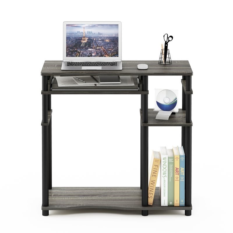 Bowery Hill Wood Computer Desk with Bookshelf in French Oak Gray/Black