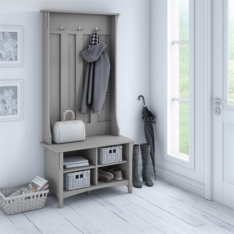 Bowery Hill Contemporary Hall Tree with Storage Bench in Cape Cod Gray