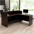 Bowery Hill 72Wx72D Engineered Wood L Reception Desk with Shelf in Mocha Cherry