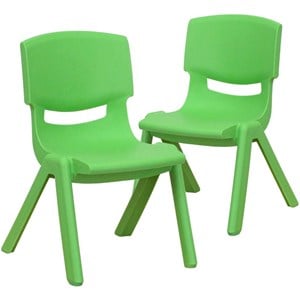 Bowery Hill 10.5&quot Plastic Stackable Preschool Chair in Green (Set of 2)