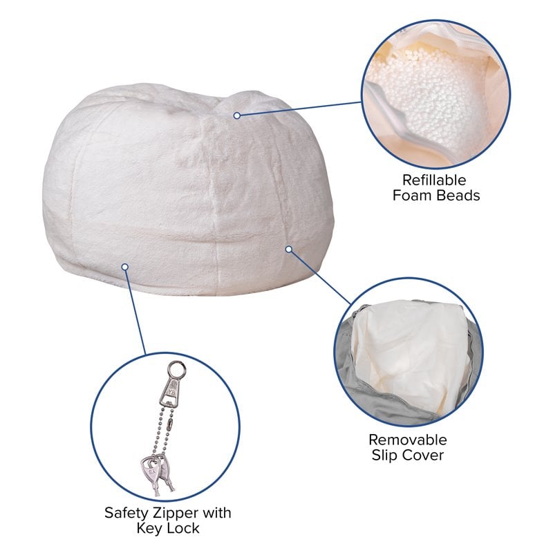 Bowery Hill Contemporary Small Faux Fur Bean Bag Chair in White