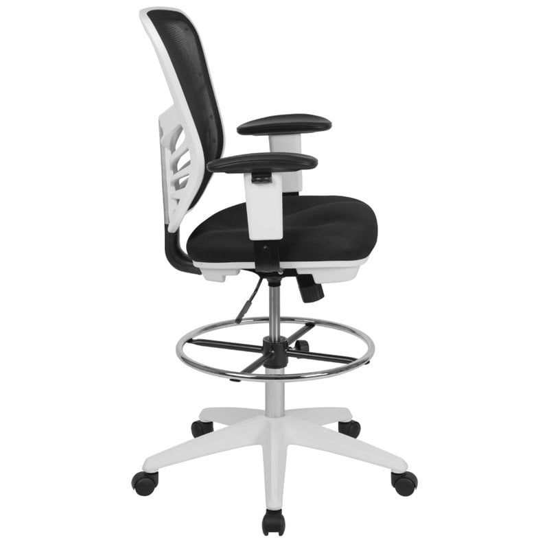 Bowery Hill Contemporary Mid Back Mesh Drafting Stool in Black and White