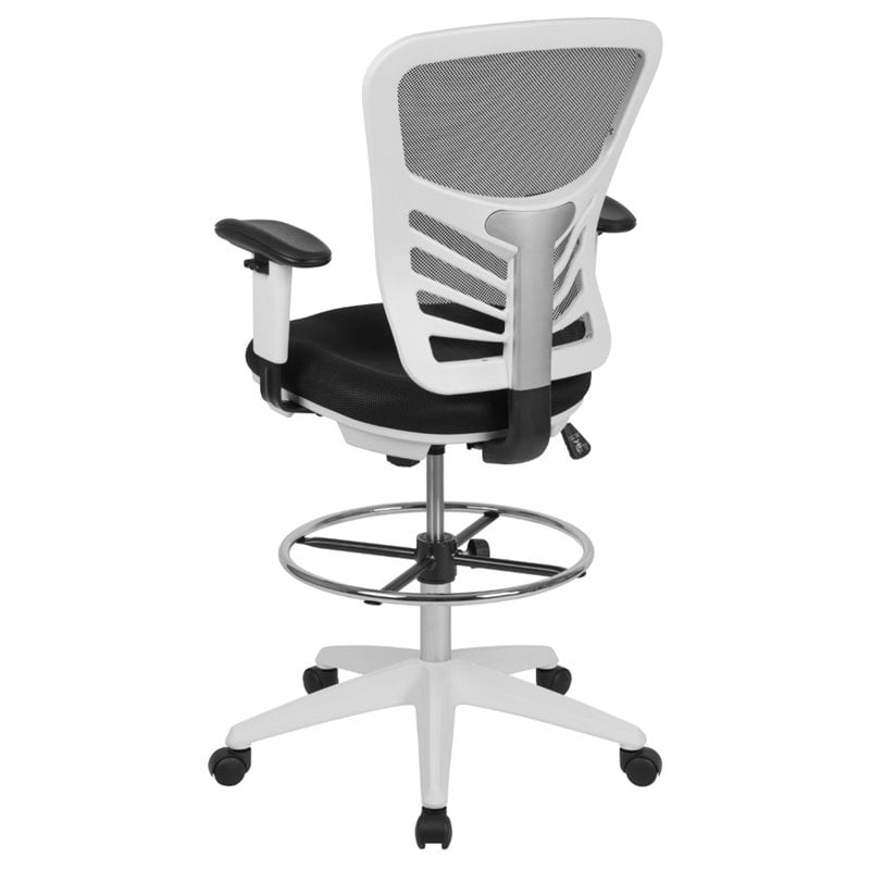 Bowery Hill Contemporary Mid Back Mesh Drafting Stool in Black and White