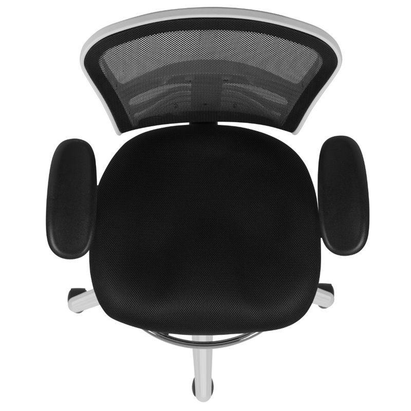 Bowery Hill Contemporary Mid Back Mesh Drafting Stool in Black and White